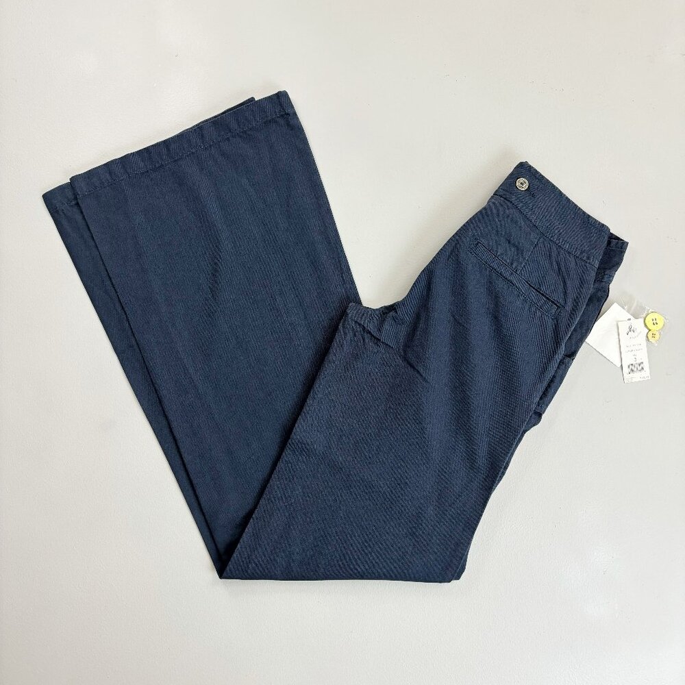 JOIE Nyala Wide-Leg Sailor Pant SZ 0 NWT $188 Cotton Canvas Nautical Navy Blue